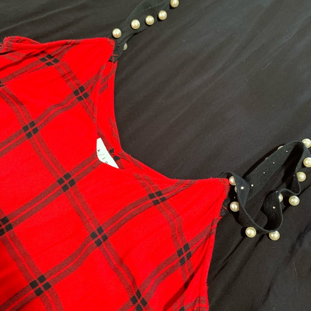 K/lab 90’s retro plaid grunge style side slit shift dress.